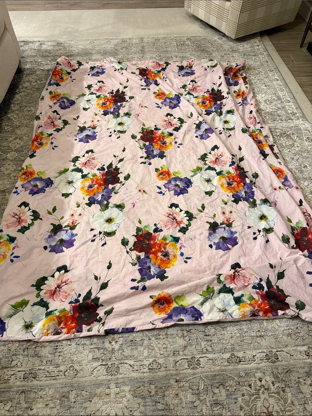 Pottery Barn Kids Pink Floral Twin Duvet cover with Multicolor Blooms